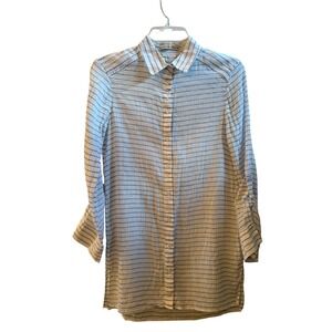 Alice + Olivia Blue White Striped Linen Blend Tunic Button Shirt Coastal Small